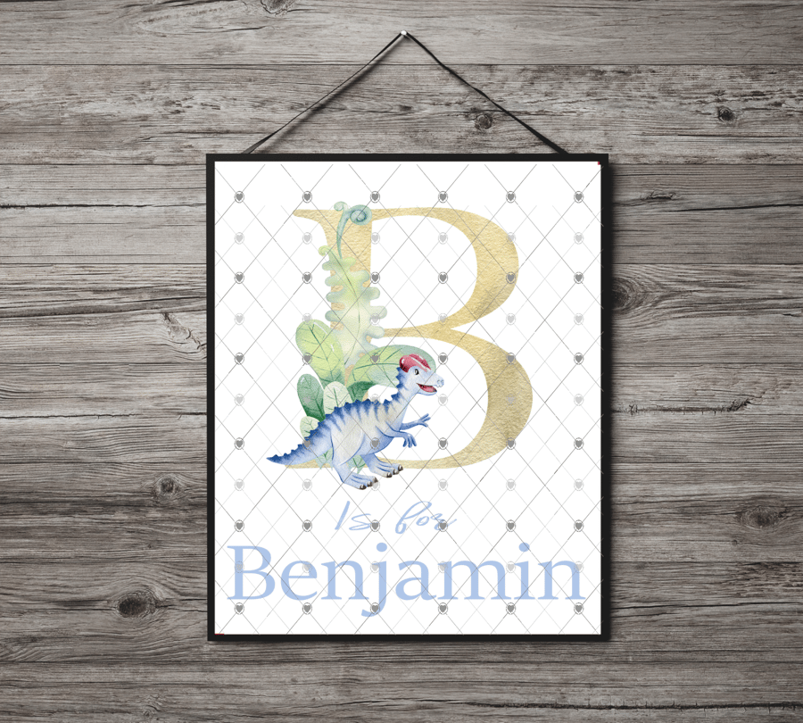 Dinosaur Initial Name Print, Letter B Custom Print, Letter B Personalised Art