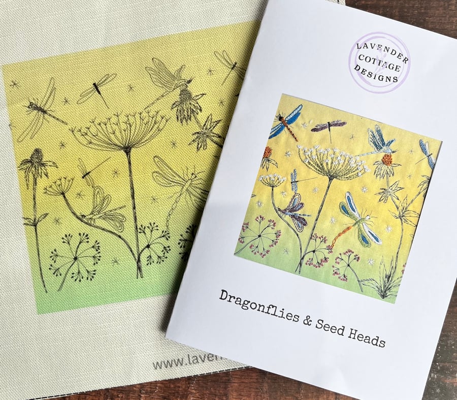 Dragonflies & Seedheads Hand embroidery Panel only