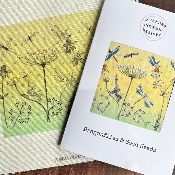 Dragonflies & Seedheads Hand embroidery Panel only