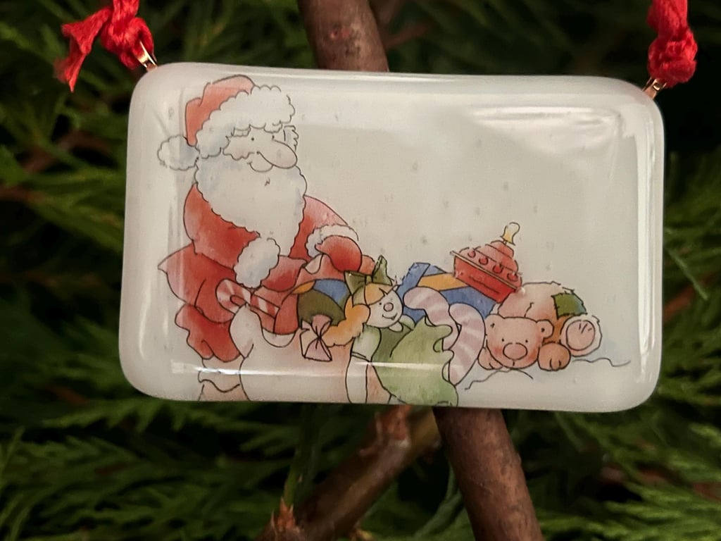 Bespoke Handcrafted Christmas Card with Artisan Fused Glass Santa Decoration