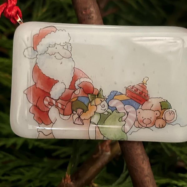 Bespoke Handcrafted Christmas Card with Artisan Fused Glass Santa Decoration