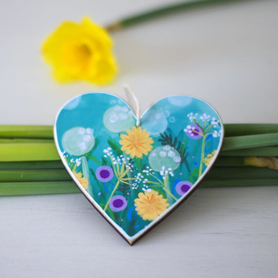 Valentine's Heart Hanging Decoration with Floral Art Print, Easter decoration