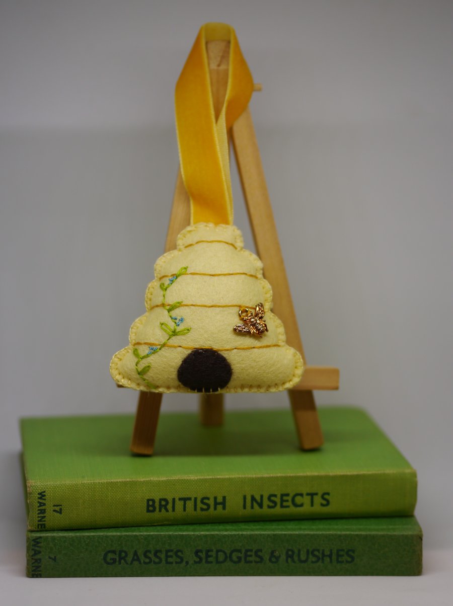 Felt Bee hive decoration, handsewn with bee charm, bee lover gift. 