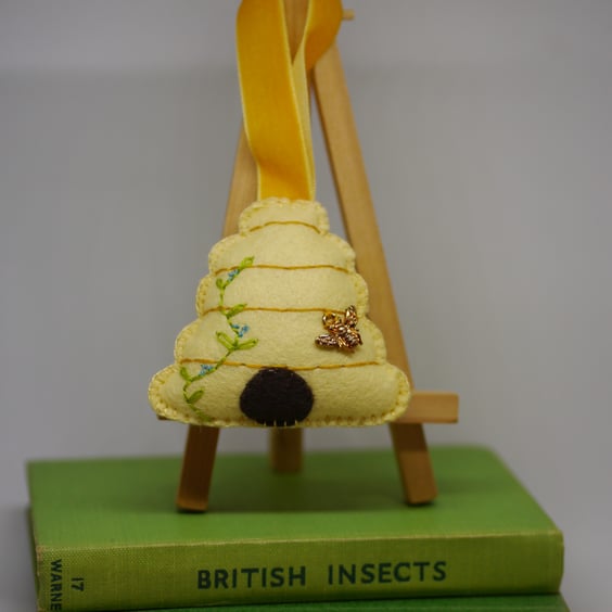 Felt Bee hive decoration, handsewn with bee charm, bee lover gift. 
