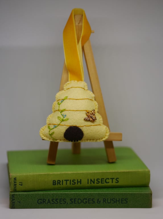 Felt Bee hive decoration, handsewn with bee charm, bee lover gift. 