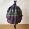 Purple and Green Striped Wool Bobble Hat
