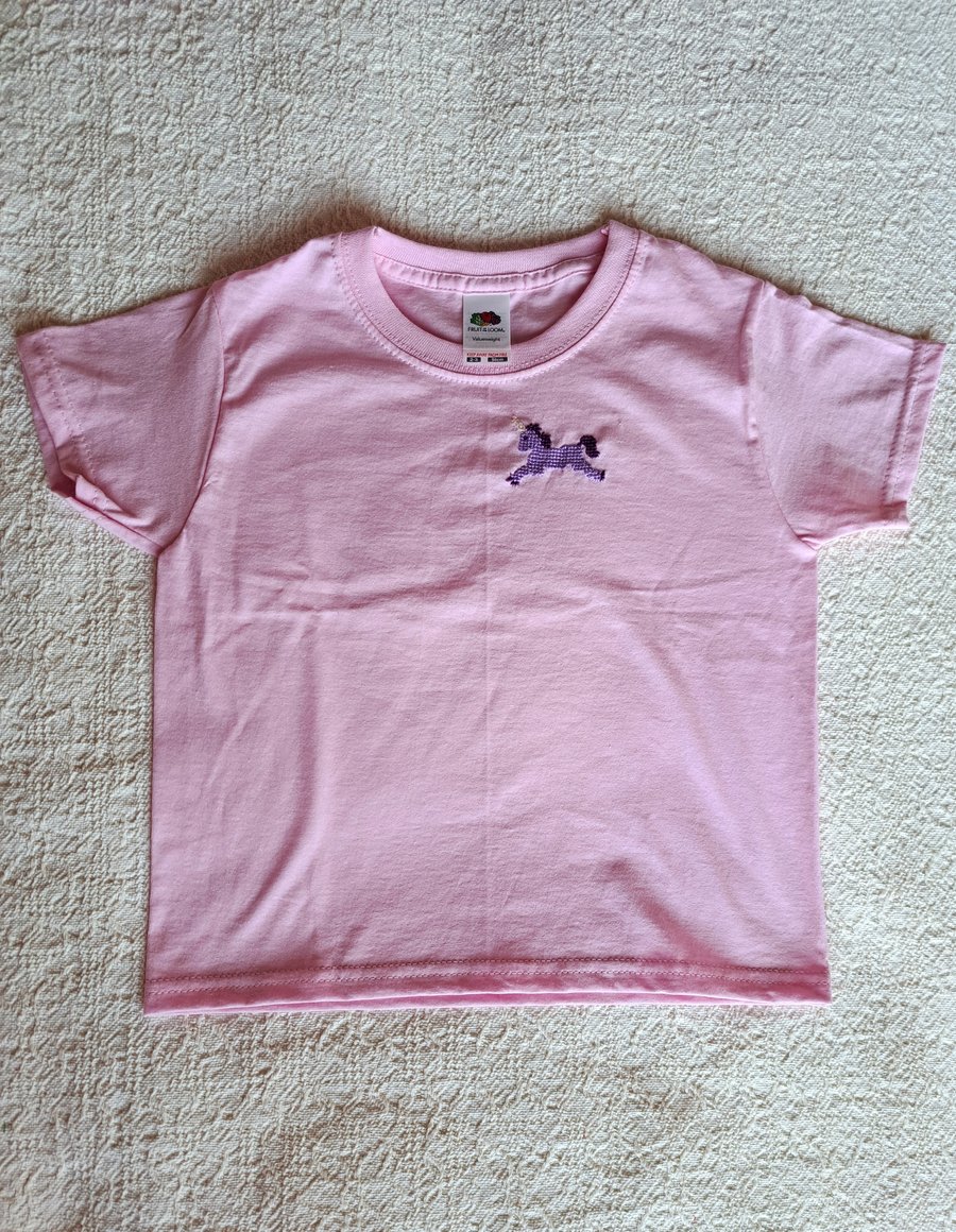Unicorn, T-shirt, Age 2-3 years, hand embroidered