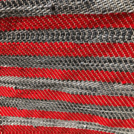 Short Grey and Red Stripe Rag Rug 