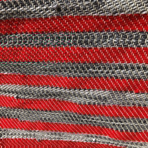 Short Grey and Red Stripe Rag Rug 