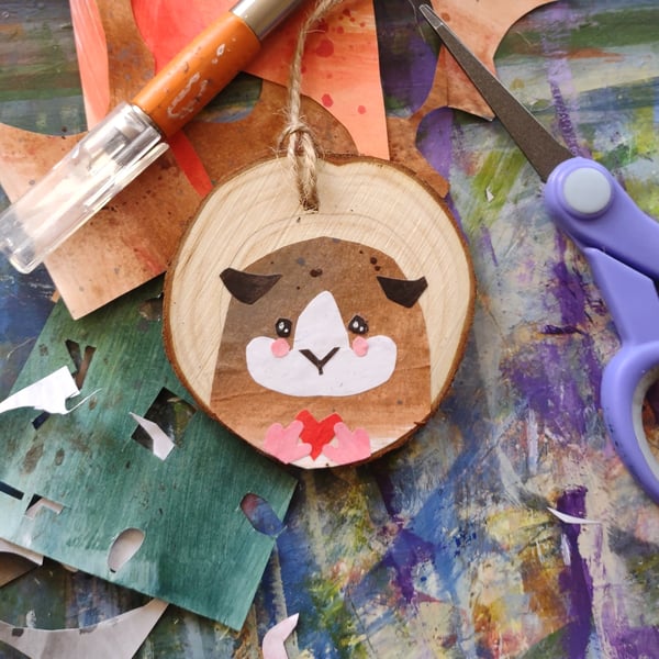 Guinea Pig Collage Art Wood Slice 