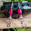 Handmade 925 Silver & Pink Glass Crystal Imitation Cats Eye Earrings Gift Boxed