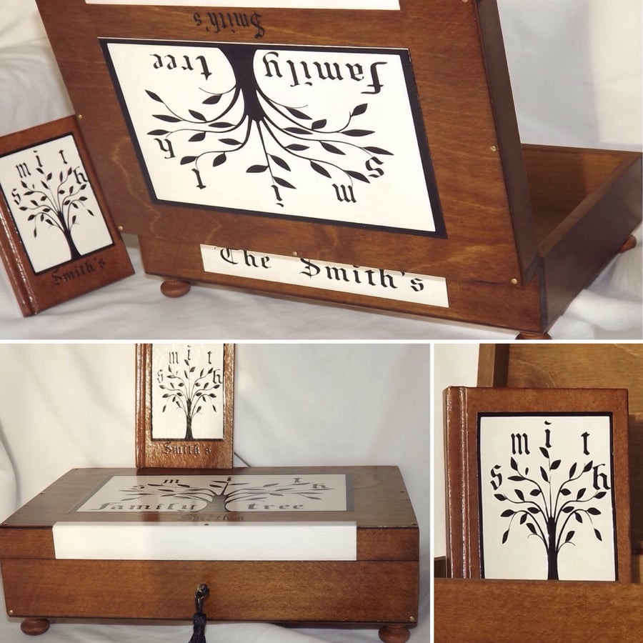 SMITH FAMILY TREE. Aged LOCKABLE wooden box & FREE Pocket Notebook.Genealogy 