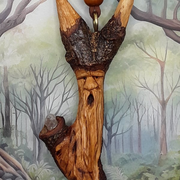 Hand Carved Oak Tree Spirit Necklace 