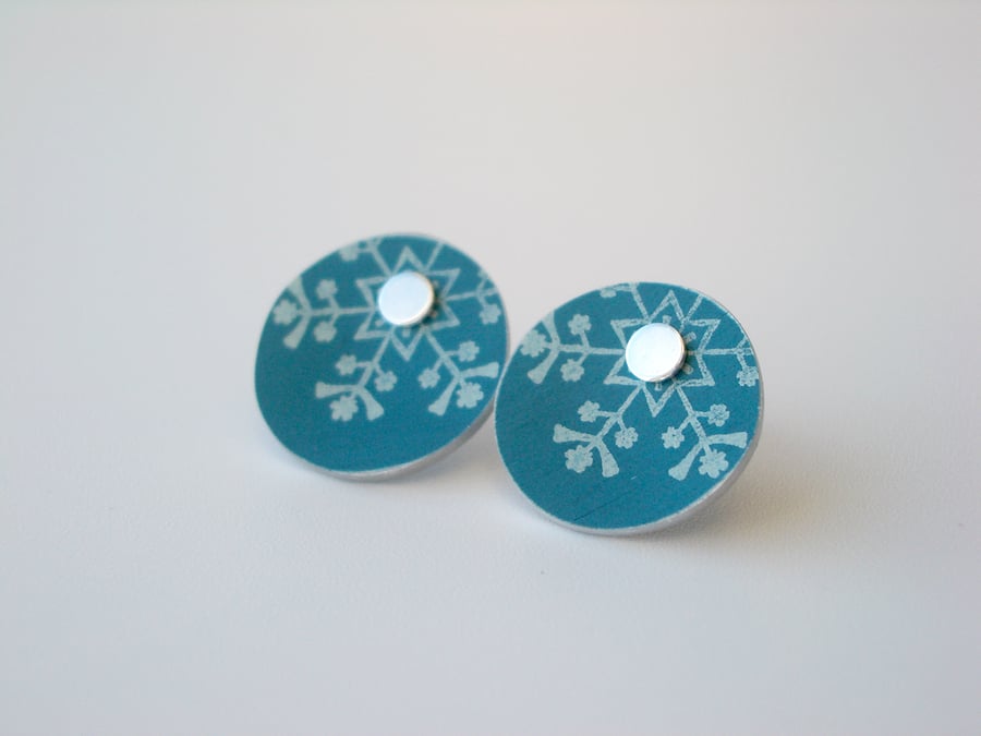 Christmas snowflake studs in teal and silver