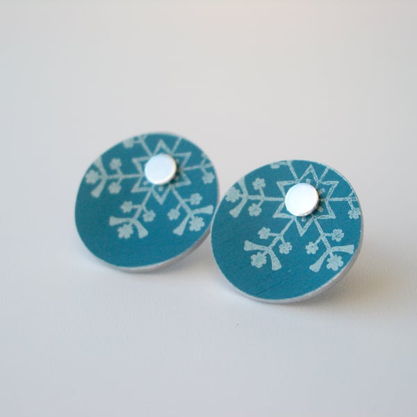 Christmas snowflake studs in teal and silver