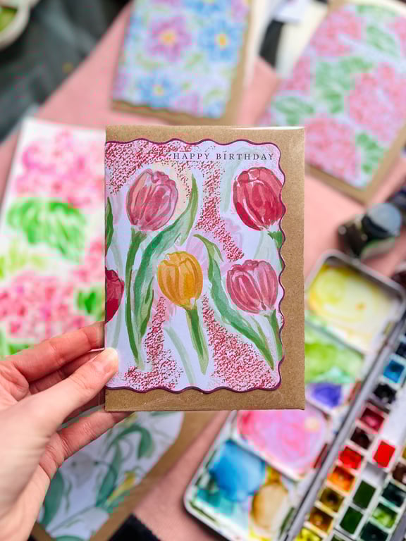 Modern Spring Tulip Birthday Card, Spring Birthdays, April Flowers!