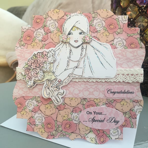 Beautiful vintage bride wedding card