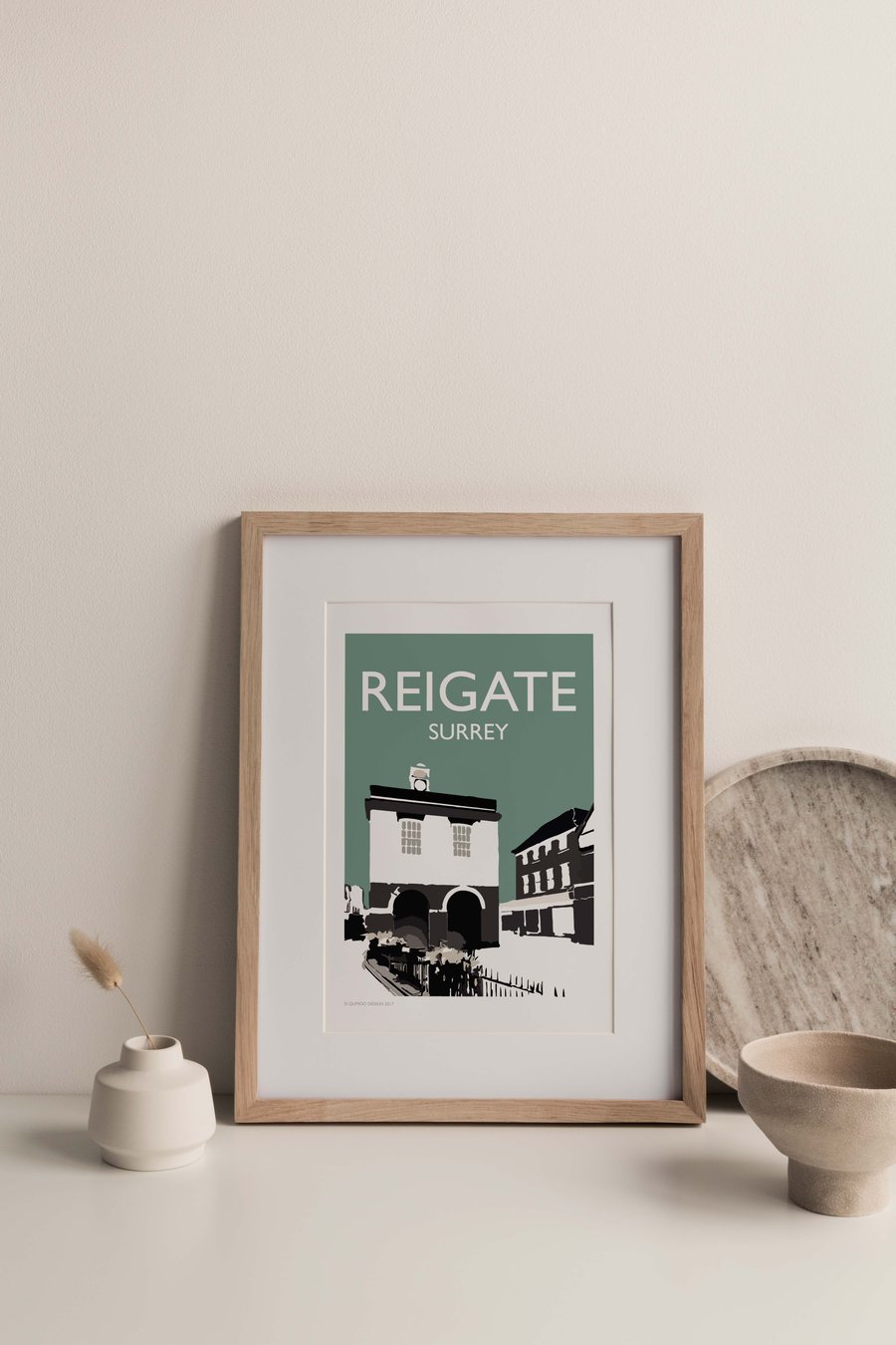 Reigate TEAL, Surrey Giclee Travel Print