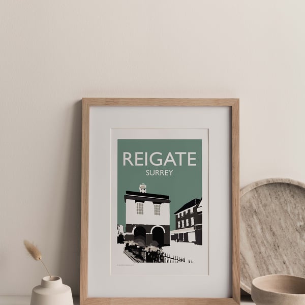 Reigate TEAL, Surrey Giclee Travel Print