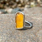Honey Brown Twist Sea Glass and Sterling Silver Ring- Size P - 1334
