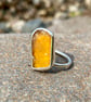Honey Brown Twist Sea Glass and Sterling Silver Ring- Size P - 1334