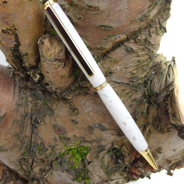 Corian Ballpoint Pen – Gold and Black Hardware – Lathe Turned Pen