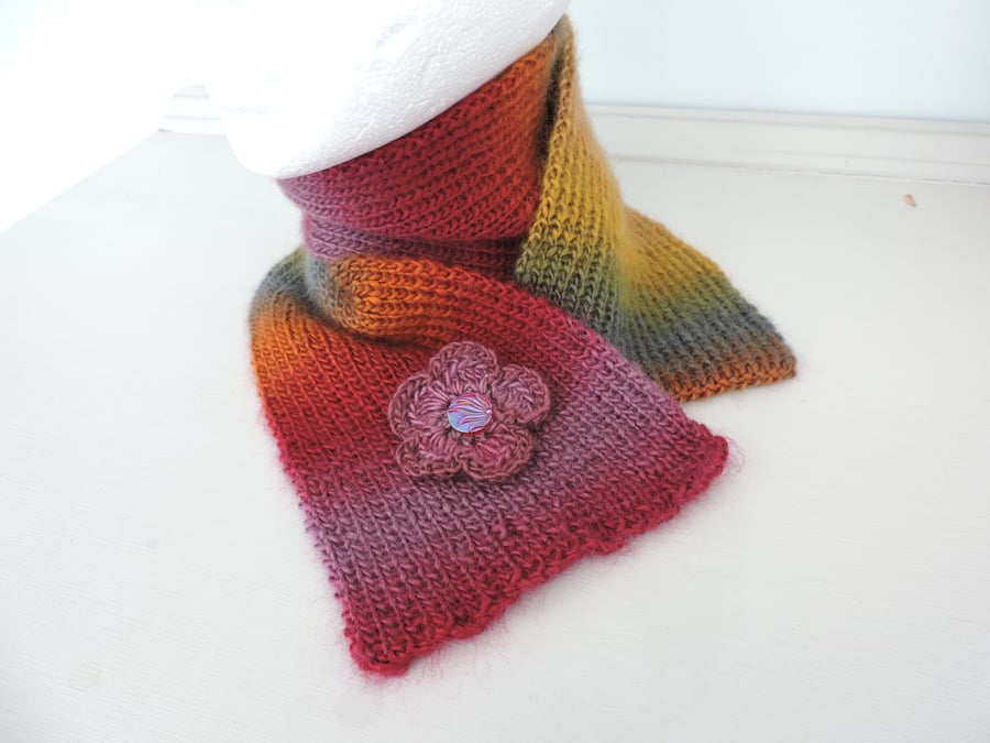 Scarf  Hand Knitted in Autumn Colours 