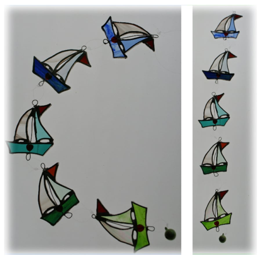 Boat String Mobile Suncatcher Stained Glass Window Decoration 