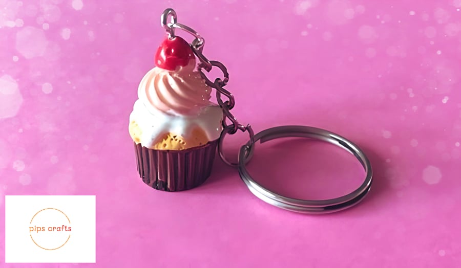 Fun Cupcake Keyring - Fun Fake Food Keychain, Gift