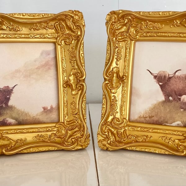 Highland Cattle . Isle of Skye. Pair of framed canvas prints.