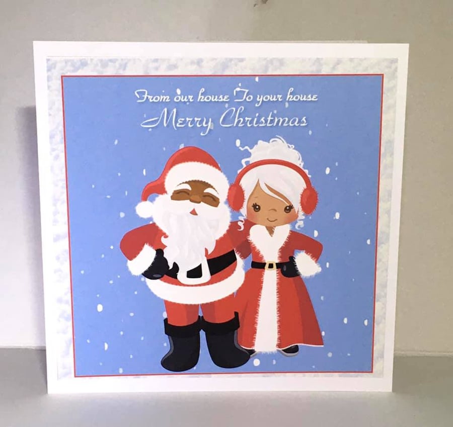 Black Mr & Mrs Santa Claus Christmas Card