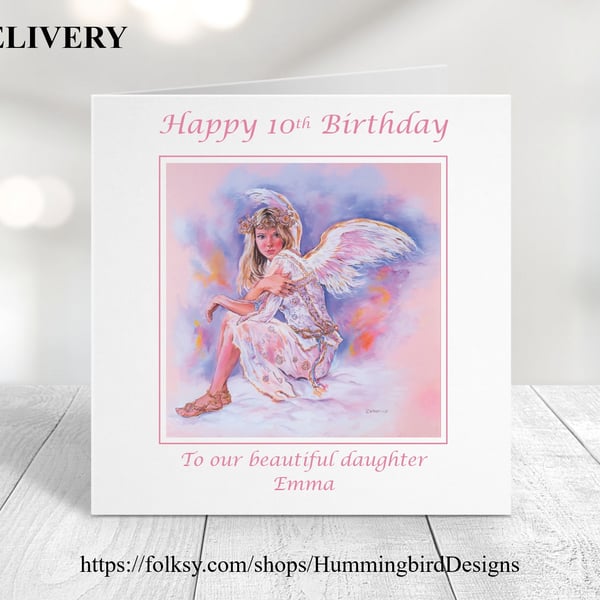 Personalised Angel Birthday Card. Emma