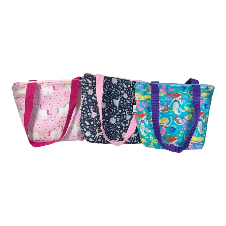 Small tote bag with zip, girls glittery mermaids shoulder bag, ballerina mini to