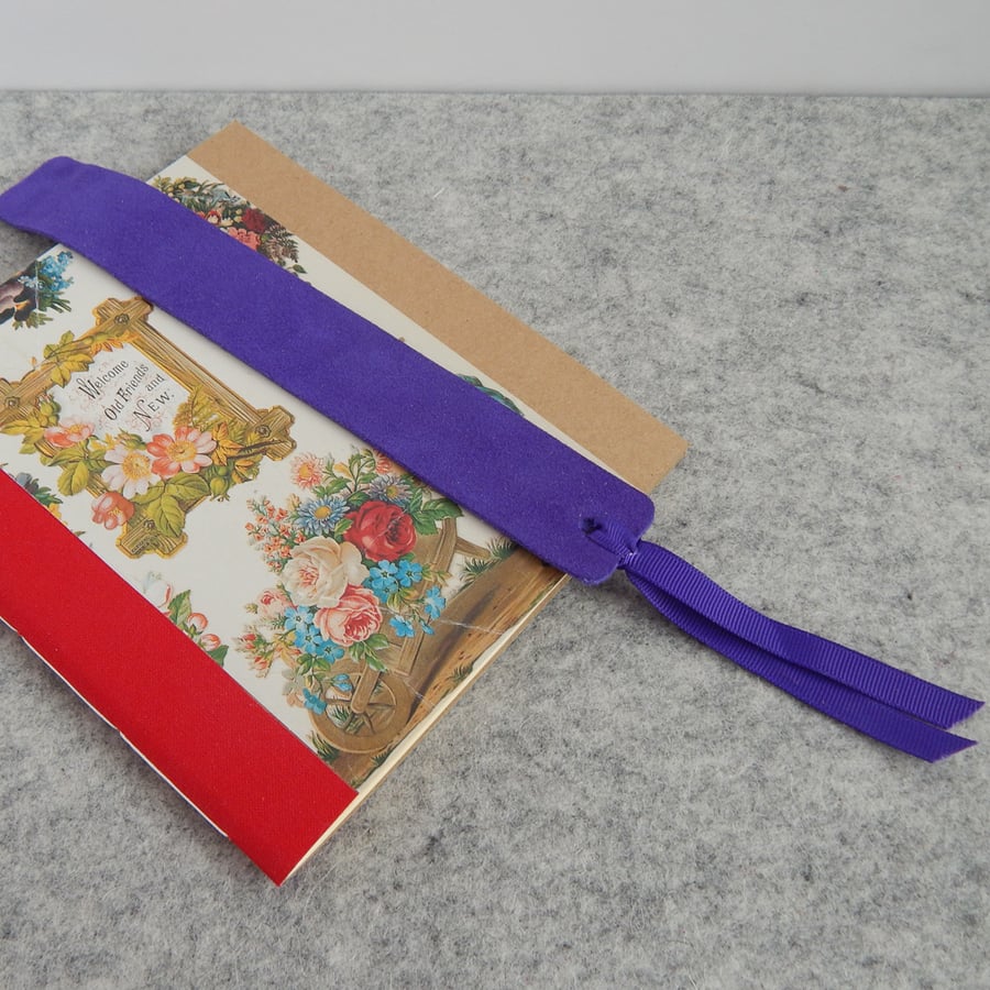 Purple Suede Bookmark with ribbon tail. Gifts for Bookworms. 