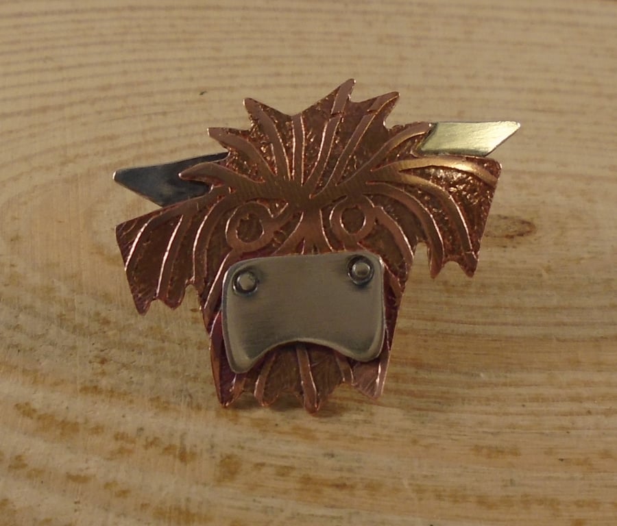 Copper and Sterling Silver Highland Cow Pin Brooch