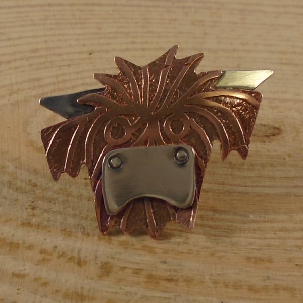 Copper and Sterling Silver Highland Cow Pin Brooch