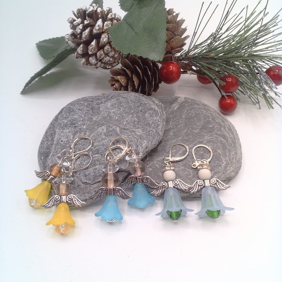 Beaded Christmas Angel Earrings, Secret Santa, Choice of Colour, Angel Earrings