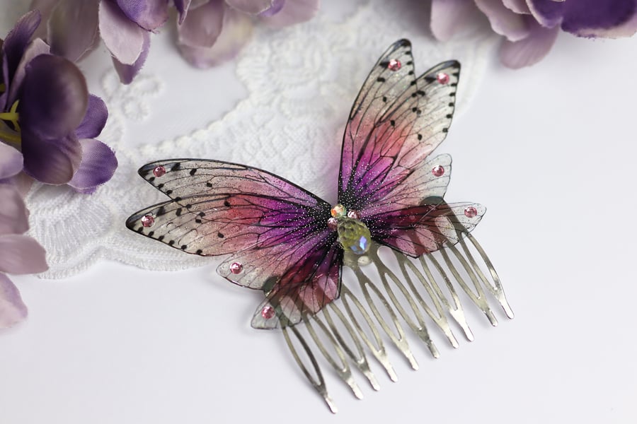 Fairy Wing Comb - Butterfly Cicada - Bridal Pink - Fairycore - Gift - Boho