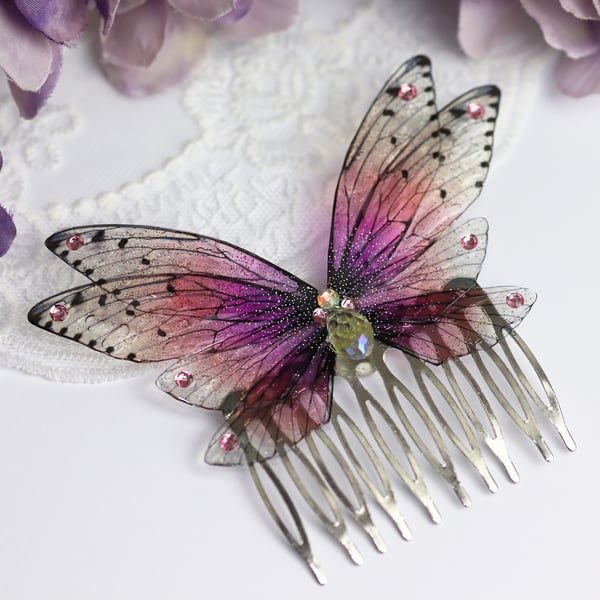 Fairy Wing Comb - Butterfly Cicada - Bridal Pink - Fairycore - Gift - Boho