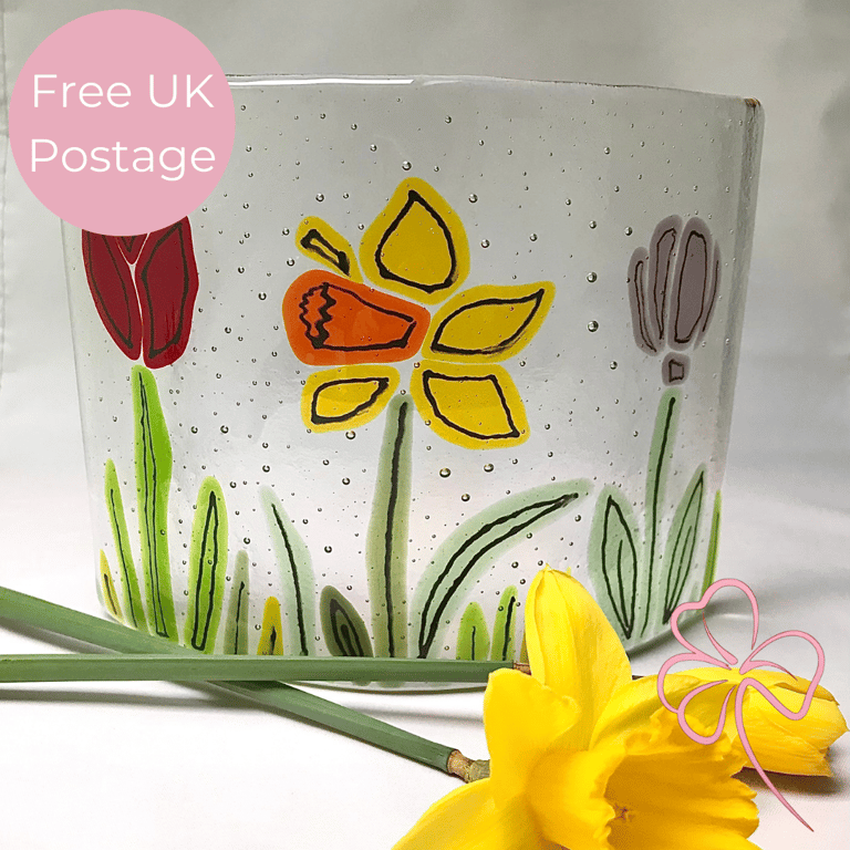 Fused Glass Spring Garden Flower Screen 