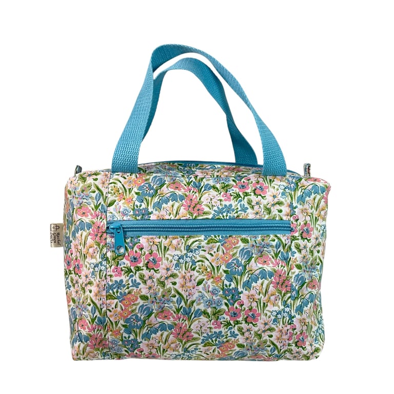 Large wash bag in Liberty cotton, floral toiletries bag with handles and pocket.