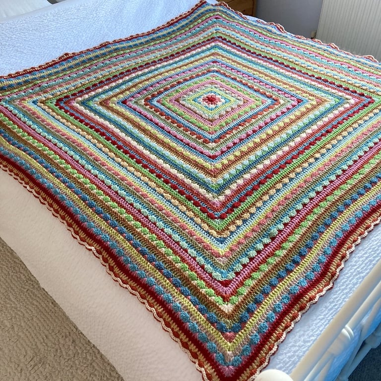 Handmade Crochet Blanket - Vintage Style Acrylic Throw - King Size Bed Size