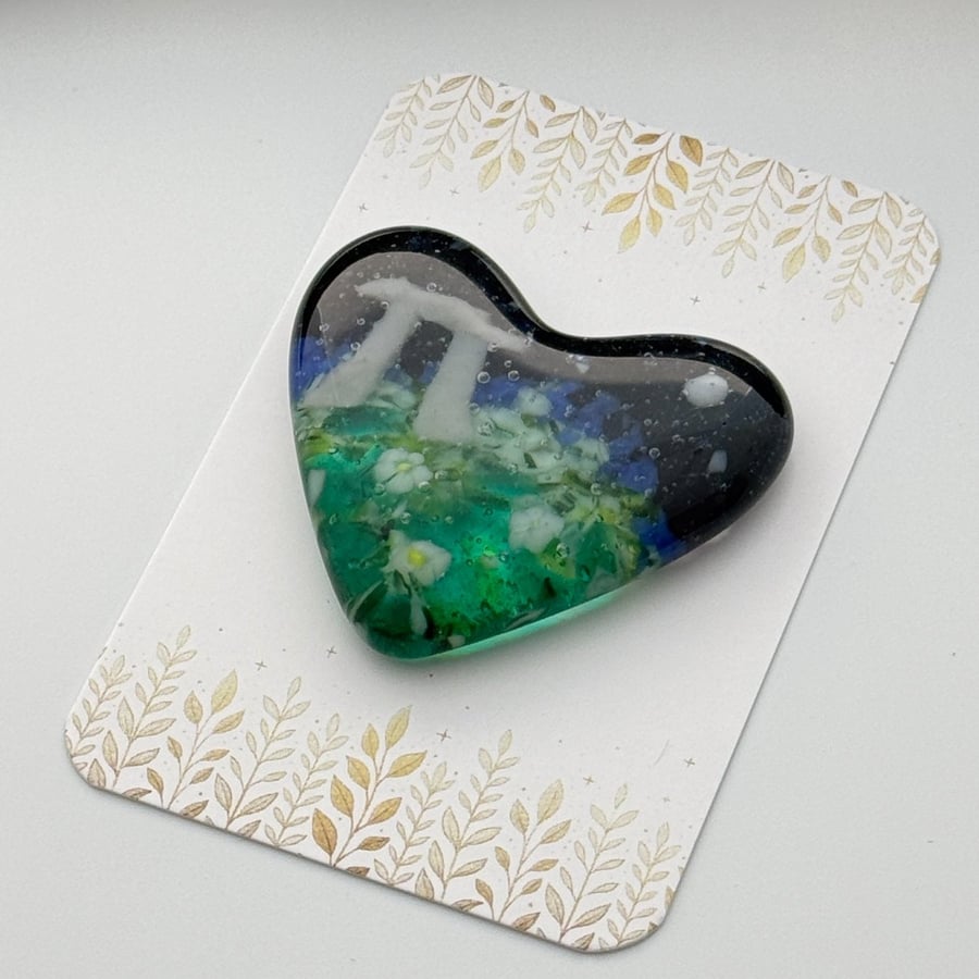 Standing Stones at Night Fused Glass Heart