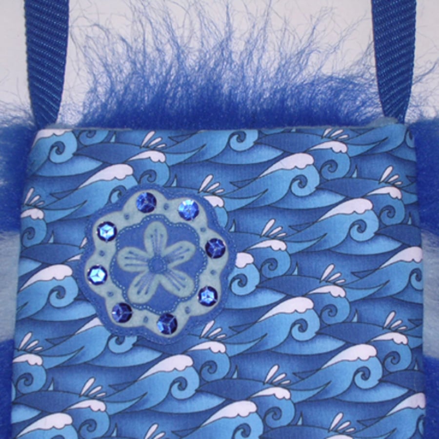 Blue Waves Bag with Co-ordinating Felt Brooch Corsage