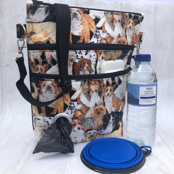 Dog walking bag, crossbody bag, mixed breeds 