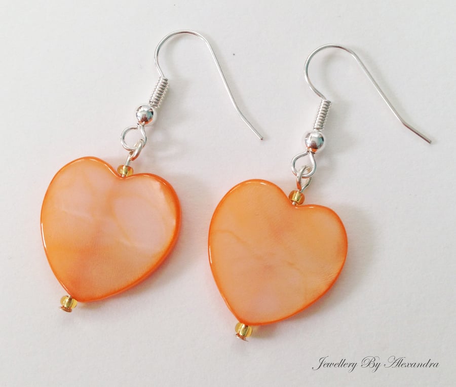 Heart Shell Earrings - Orange