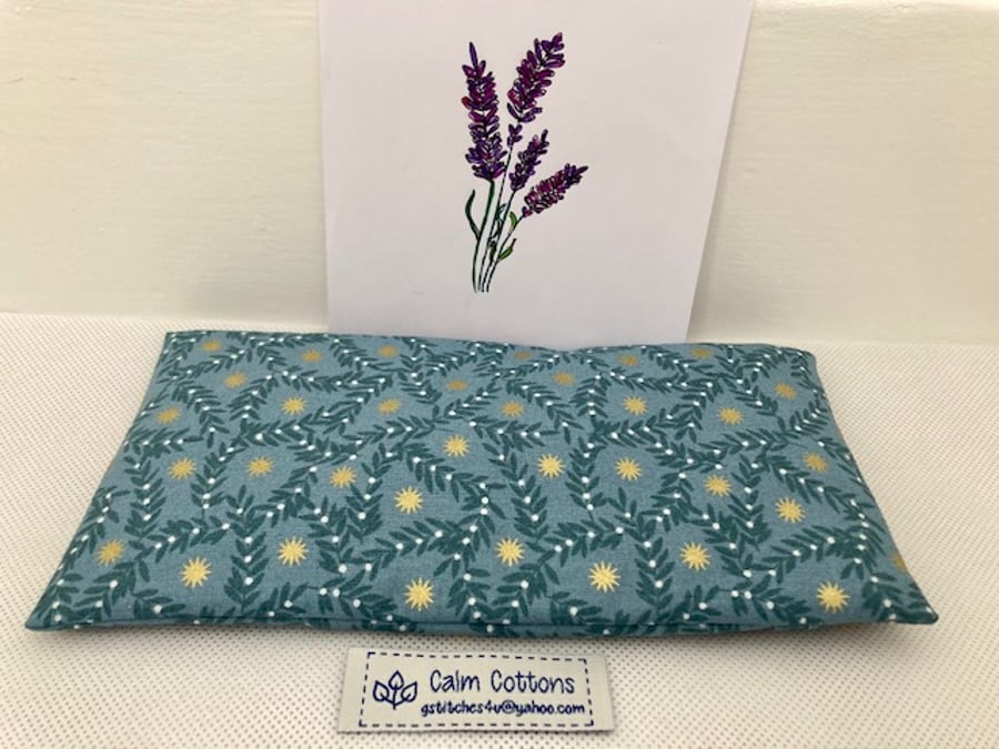 Lavender Eye Pillow - Lewis and Irene Noel Gold Star and  berries blue fabric