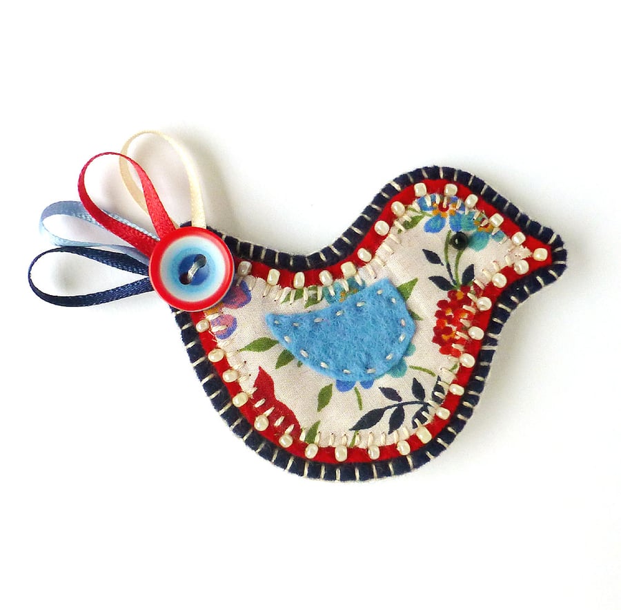 Bird Brooch in red, white and blue!