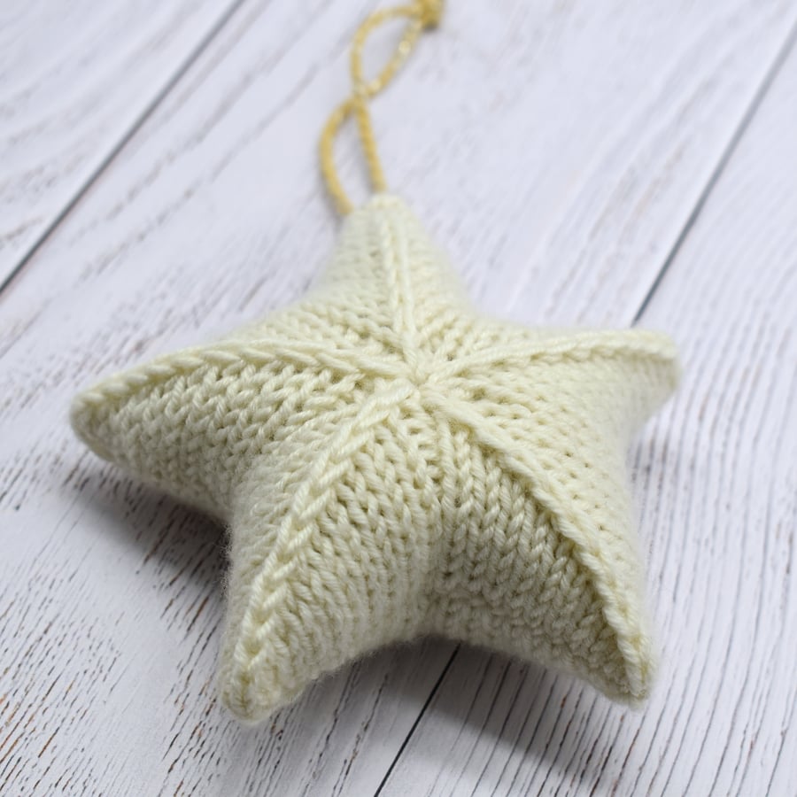 Hand knitted star - Christmas Decorations - Cream