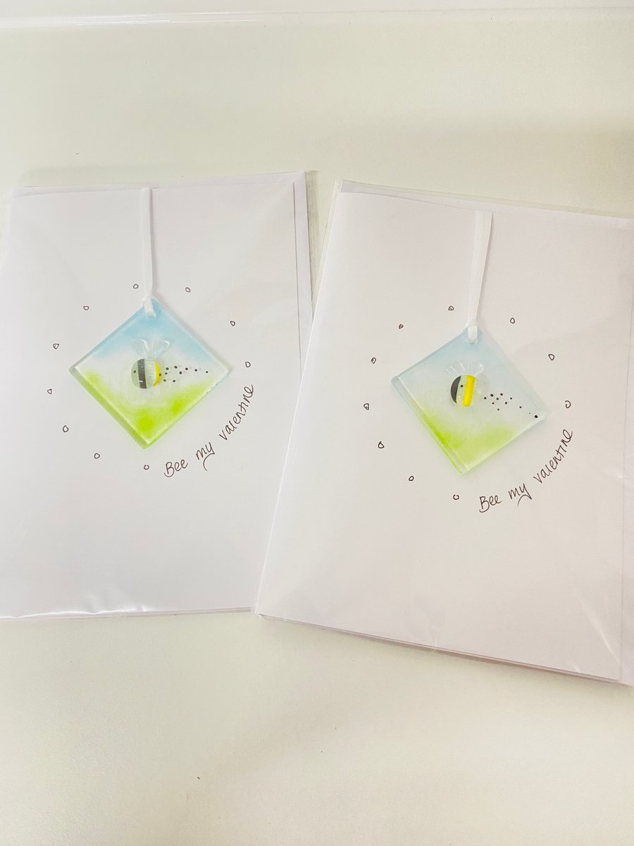 Bee my Valentine - keepsake fused glass valentines card